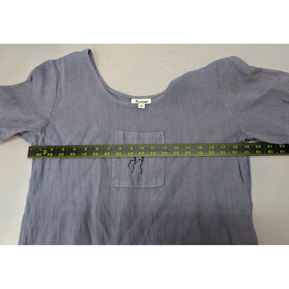 Womens Linen Button Front Maxi Shirt Dress Embroidered Logo Size S Blue Chambray - Picture 9 of 13